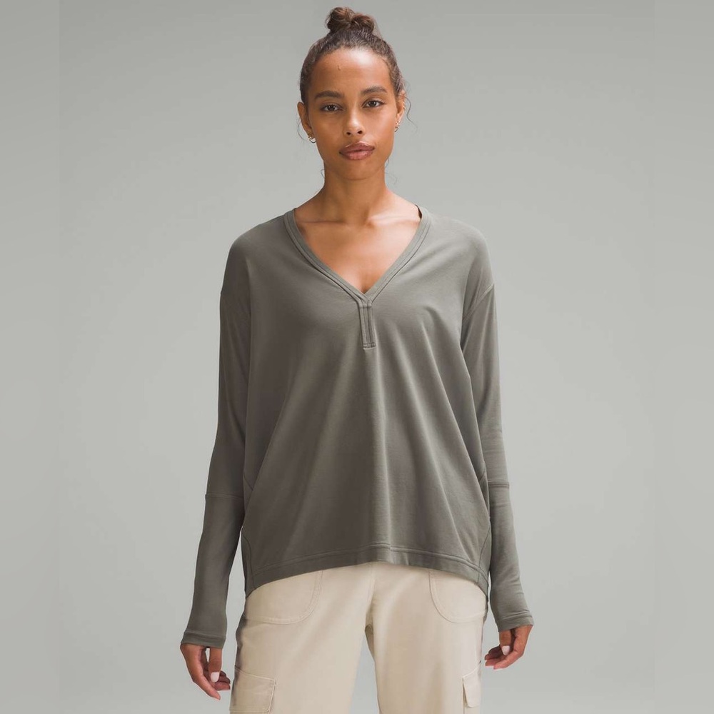 Lululemon Back In Action V-Neck Long- Sleeve Shirt Grey Sage